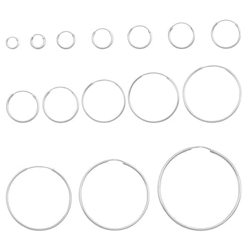 1.2 mm Thickness Continuous Hoop Earrings Round 925 Sterling Silver (8mm-55mm)